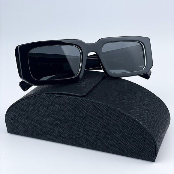 NEW Prada PR06YS 09Q5S0 Black White Dark Grey Rectangle Unisex Sunglasses - Picture 1 of 14